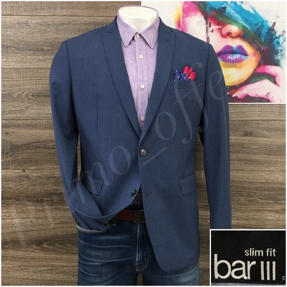 Bar III Mens Blazer Sport Coat Two Button Jacket Wool 44R Slim Fit Casual‎ Suits - Picture 1 of 13
